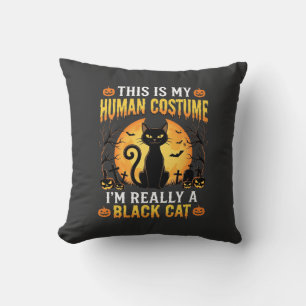 Cojín Decorativo Disfraz humano de Halloween Gato negro Cementerio