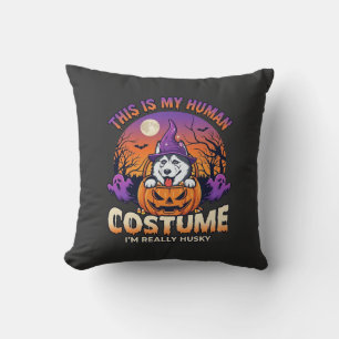 Cojín Decorativo Disfraz Humano Husky Calabaza Halloween Fantasmas_