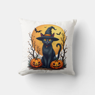 Cojín Decorativo Disfraz Retro de Halloween Espantoso Gato Negro Sa