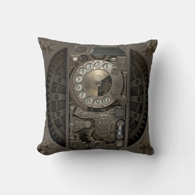 Cojín Decorativo Dispositivo de Steampunk - teléfono de dial (Anverso)