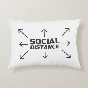 Cojín Decorativo Distancia social, letras negras, blanco
