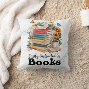 Cojín Decorativo Distracción fácil por libros acuarela