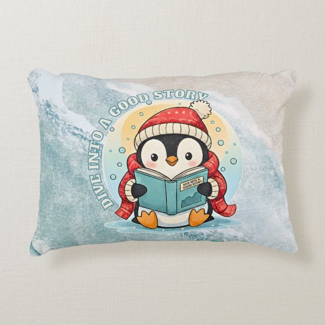 Cojín Decorativo Dive Into A Good Story Reading Penguin Pillow (Anverso)
