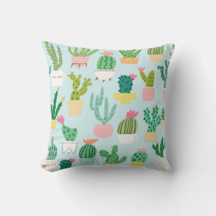 Cojín Decorativo Diversidad de cactus, fondo vintage sin costuras.