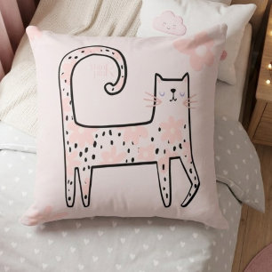 Cojín Decorativo Diversión Caprichosa Gato Floral Rosa Piensa en Ro