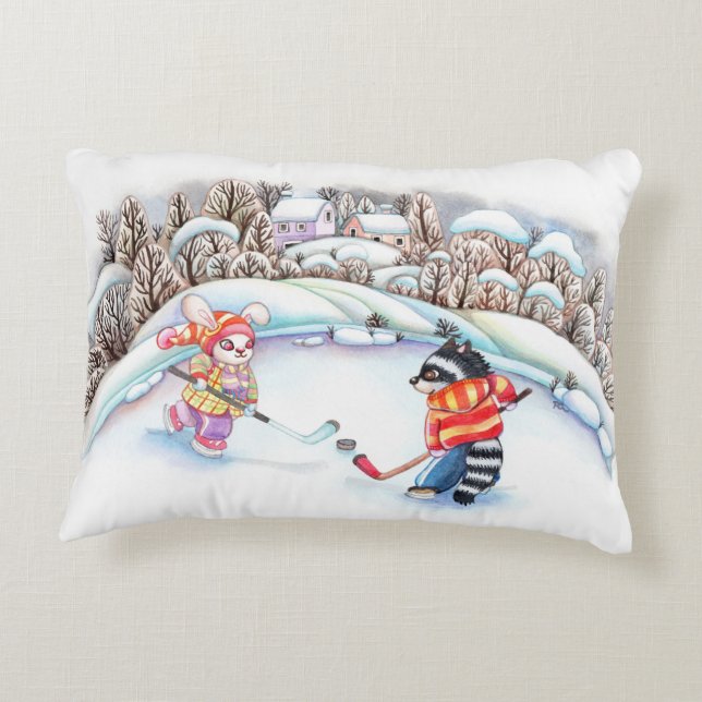 Cojín Decorativo Diversión de hockey (Reverso)