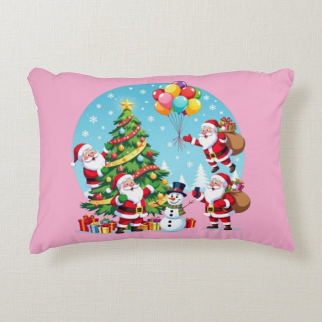 Cojín Decorativo **“Diversión de Navidad con Multi-Santa – Transpar (Anverso)