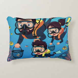 Cojín Decorativo Diversión Familiar en Buceo Subacuático