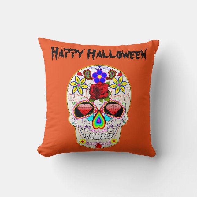 Cojín Decorativo Diversión Feliz Halloween Floral Sugar Skull (Anverso)