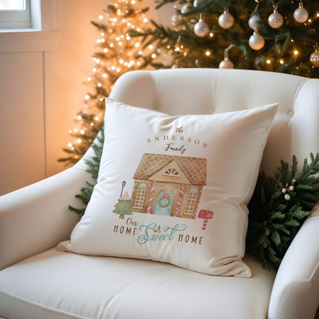 Cojín Decorativo Diversión Hogar Dulce Hogar Acuarela Gingerbread H (Fun Home Sweet Home Watercolor Gingerbread House Throw Pillow)