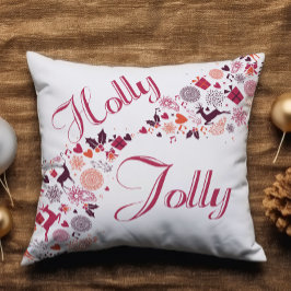 Cojín Decorativo Diversión Holly Jolly Rojo Navidad Agregar Nombre