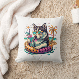 Cojín Decorativo Diversión vertida de verano con el tierno perro hi
