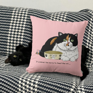 Cojín Decorativo Divertida Gata Calicó Mimada Alimentar Gato Rosa