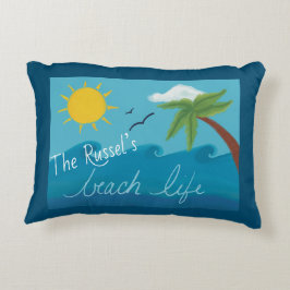Cojín Decorativo Divertida vida de playa personalizada con palmeras