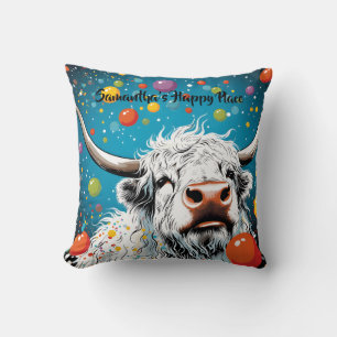 Cojín Decorativo Divertidas vacas escocesas en Highland con burbuja