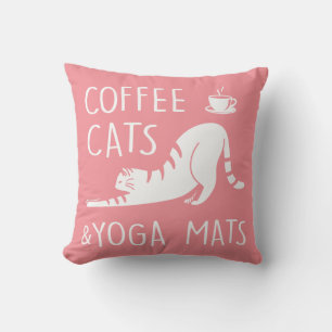 Cojín Decorativo Divertido Amante del Café Yoga Ejercicio Rosa Gato