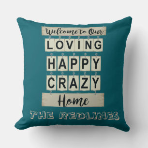 Cojín Decorativo Divertido Amoroso Feliz Loco Hogar Azul Turquesa