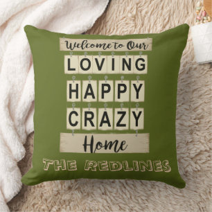 Cojín Decorativo Divertido  Amoroso Feliz Loco Hogar Verde