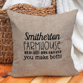 Cojín Decorativo Divertido Burlap Rústico Personalizado Posada Cama