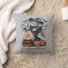 Cojín Decorativo Divertido Caldero Antiguo Bruja Bendita Halloween