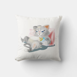 Cojín decorativo divertido con gato bebé que bebe 