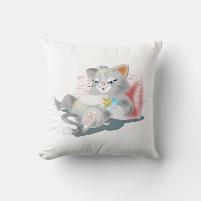 Cojín decorativo divertido con gato bebé que bebe  (Anverso)
