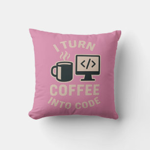 Cojín Decorativo Divertido Convierto Café En Código