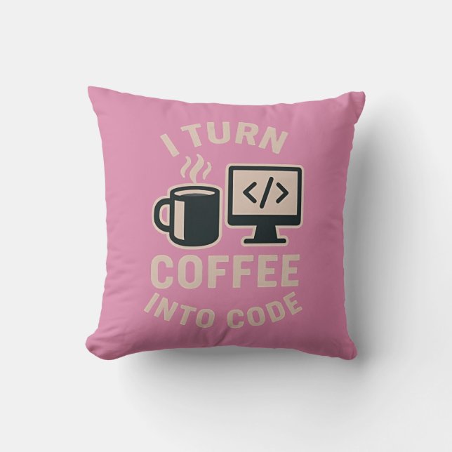 Cojín Decorativo Divertido Convierto Café En Código (Anverso)