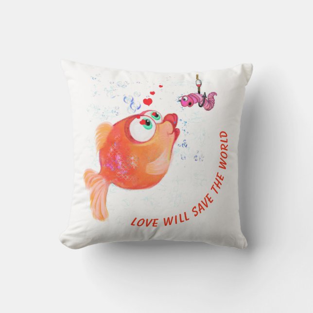 Cojín decorativo divertido de peces y gusanos - Pe (Anverso)