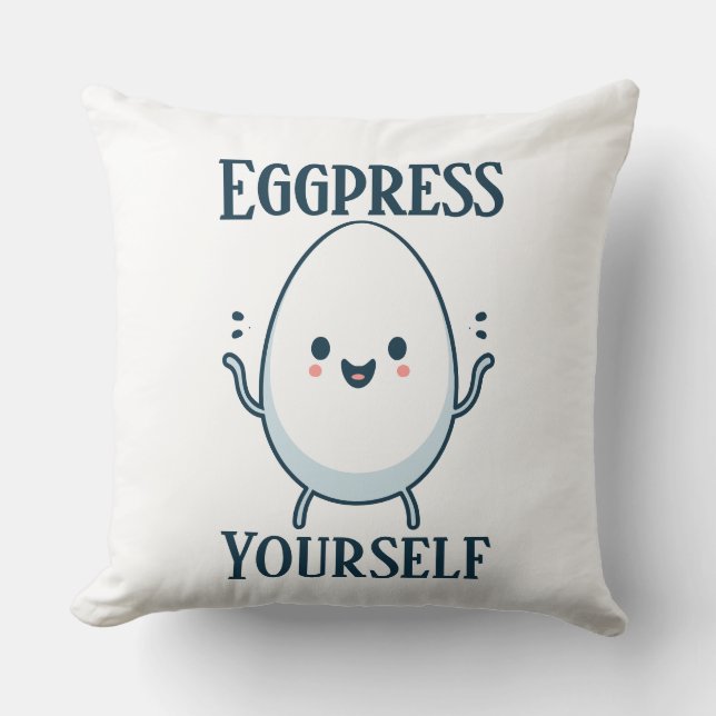 Cojín Decorativo Divertido "Eggpress Yourself" (Anverso)
