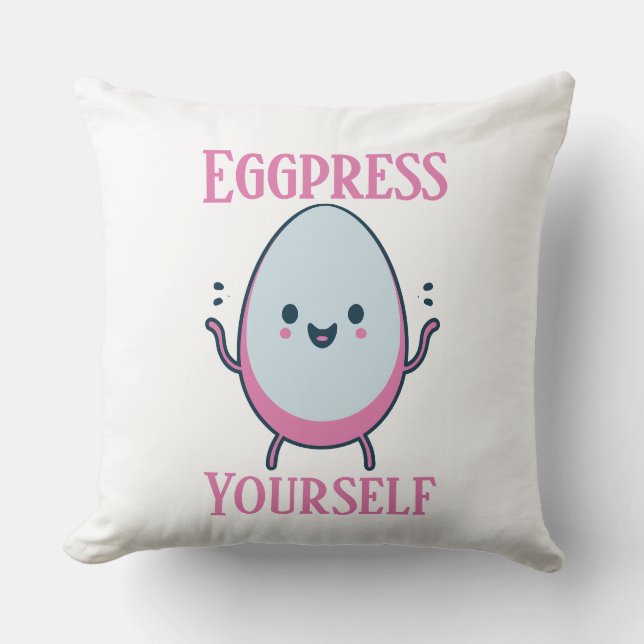 Cojín Decorativo Divertido "Eggpress Yourself" (Anverso)