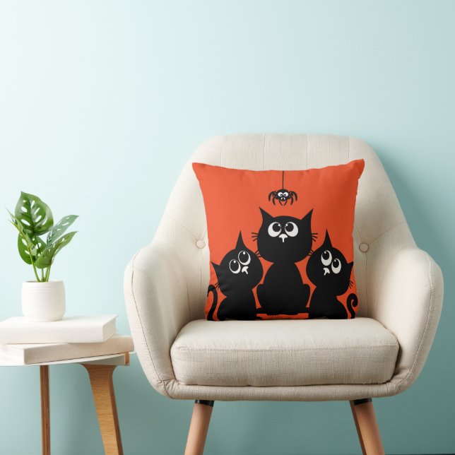 Cojín Decorativo Divertido Feliz Halloween Gatitos con araña (Silla)
