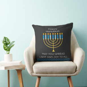 Cojín Decorativo Divertido Feliz Hanukkah Lindo Azul Chanukah Único