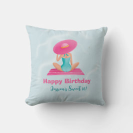 Cojín Decorativo Divertido Fiesta de la piscina de verano acuarela