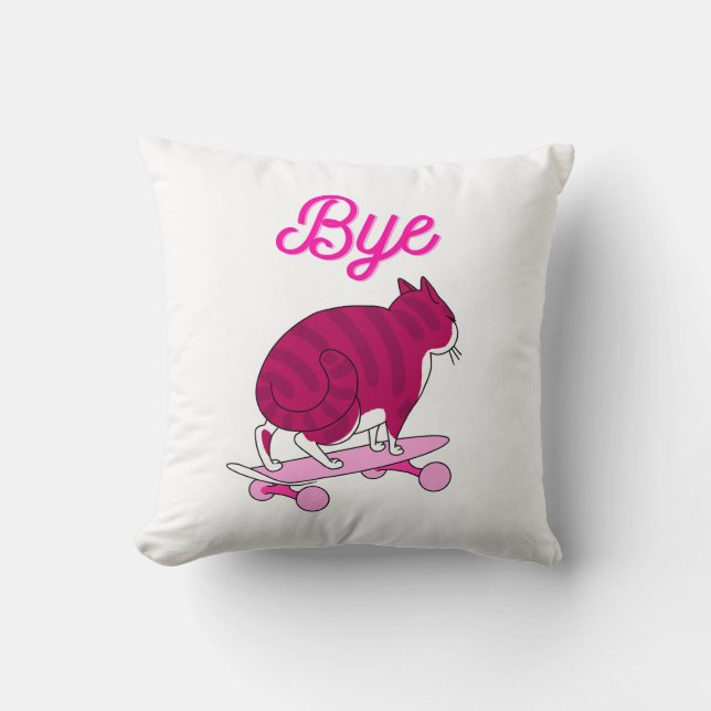 Cojín Decorativo Divertido gato rosado Adiós texto (Anverso)