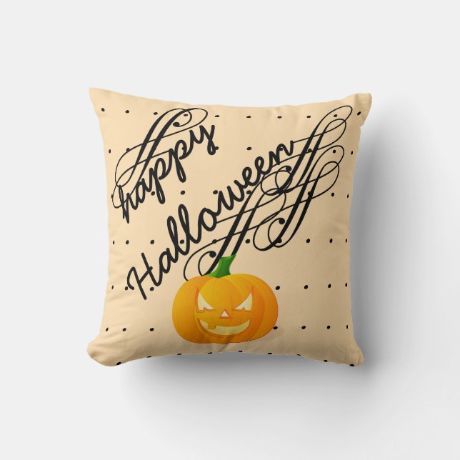 Cojín Decorativo Divertido Happy Halloween Calabaza Swirl Polka Pun (Anverso)