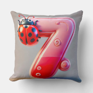 Cojín Decorativo Divertido Número Siete Con Mariquita Colorida