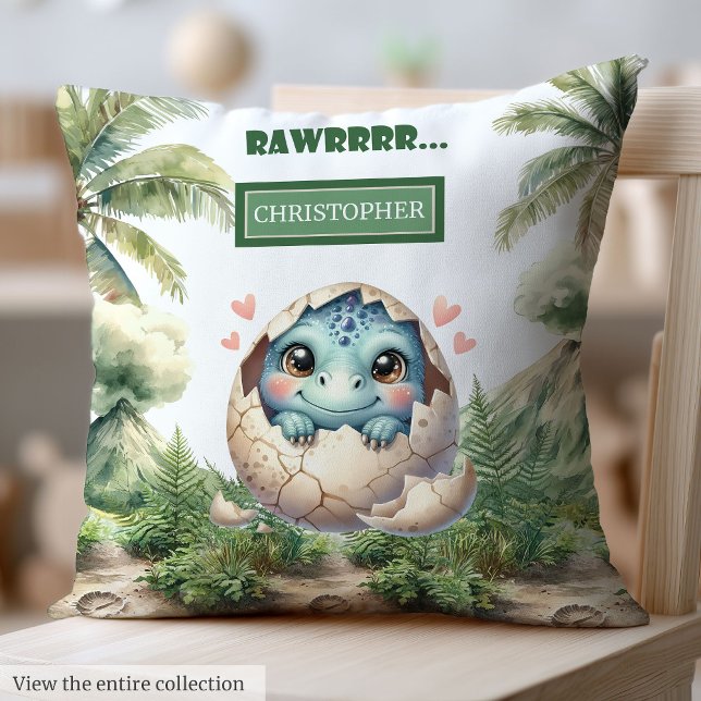 Cojín Decorativo Divertido odio pronto bebé dinosaurio personalizad (Fun Hatching Soon Baby Dinosaur Personalized Throw Pillow )