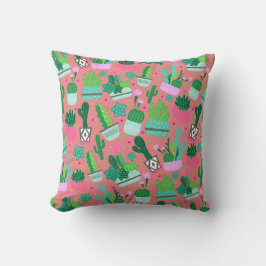 Cojín Decorativo Divertido patrón de cactus rosa femenino del suroe