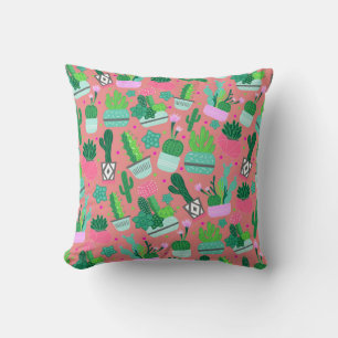 Cojín Decorativo Divertido patrón de cactus rosa femenino del suroe