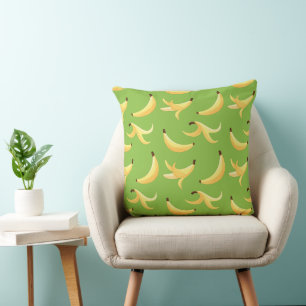 Cojín Decorativo Divertido patrón de plátano amarillo retro editabl