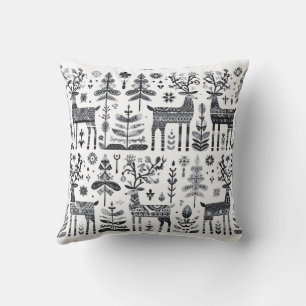 Cojín Decorativo Divertido patrón de renos en blanco y negro