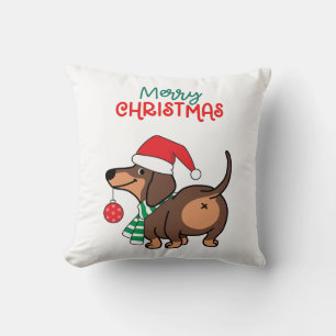 Cojín Decorativo Divertido perro de Dachshund Cute Feliz Navidad