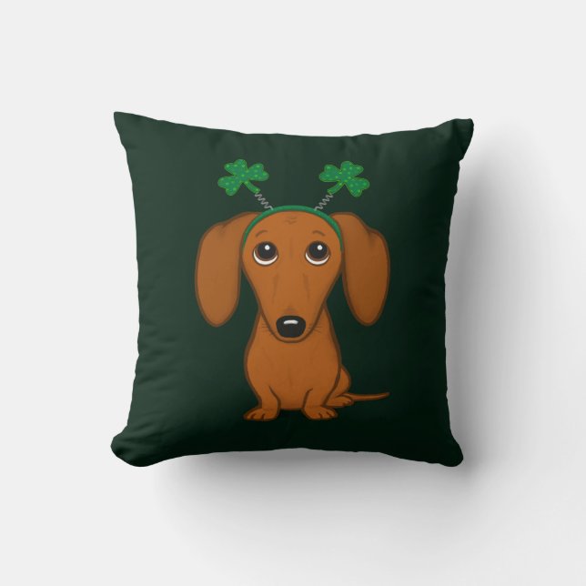Cojín Decorativo Divertido perro del Día de San Patricio Dachshund  (Anverso)