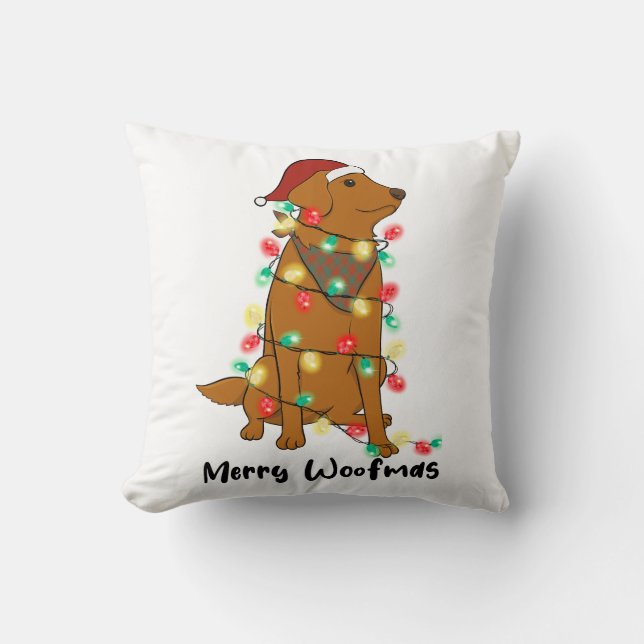 Cojín Decorativo Divertido perro Navidad de Merry Woofmas (Anverso)