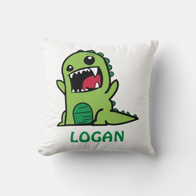 Cojín Decorativo Divertido personalizado de dinosaurios con nombre (Anverso)