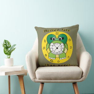 Cojín Decorativo Divertido reloj despertador de tortuga "Más vale t