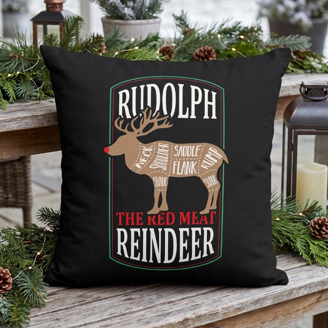Cojín Decorativo Divertido Reno de Carne Roja Navideña (Subido por el creador)