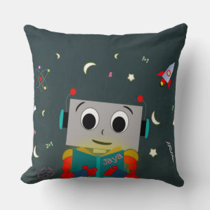 Cojín Decorativo Divertido Robot leyendo libro con nombre personali