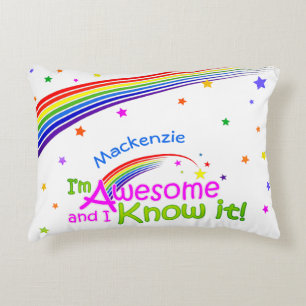 Cojín Decorativo Divertido y lo sé con arcoiris en blanco